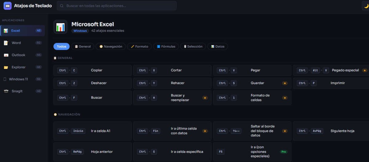 Aplicación Atajos Teclado Win 11, Excel, Word, Outlook, Explorer