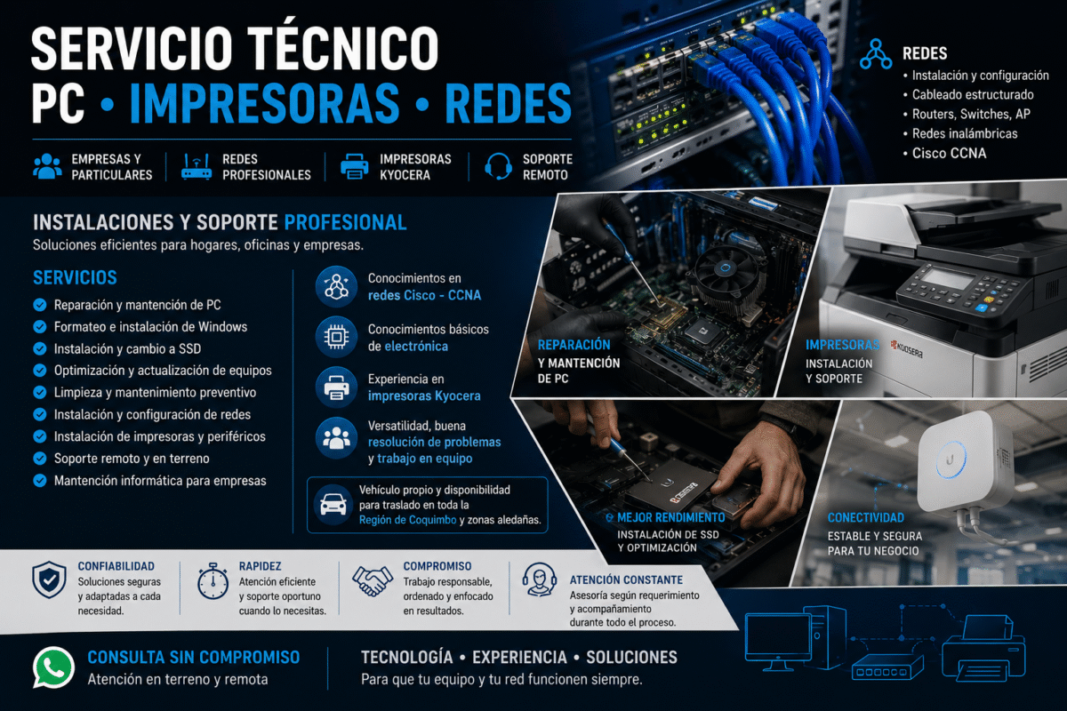 Servicio Técnico PC | Redes | Impresoras, Empresas y Particulares