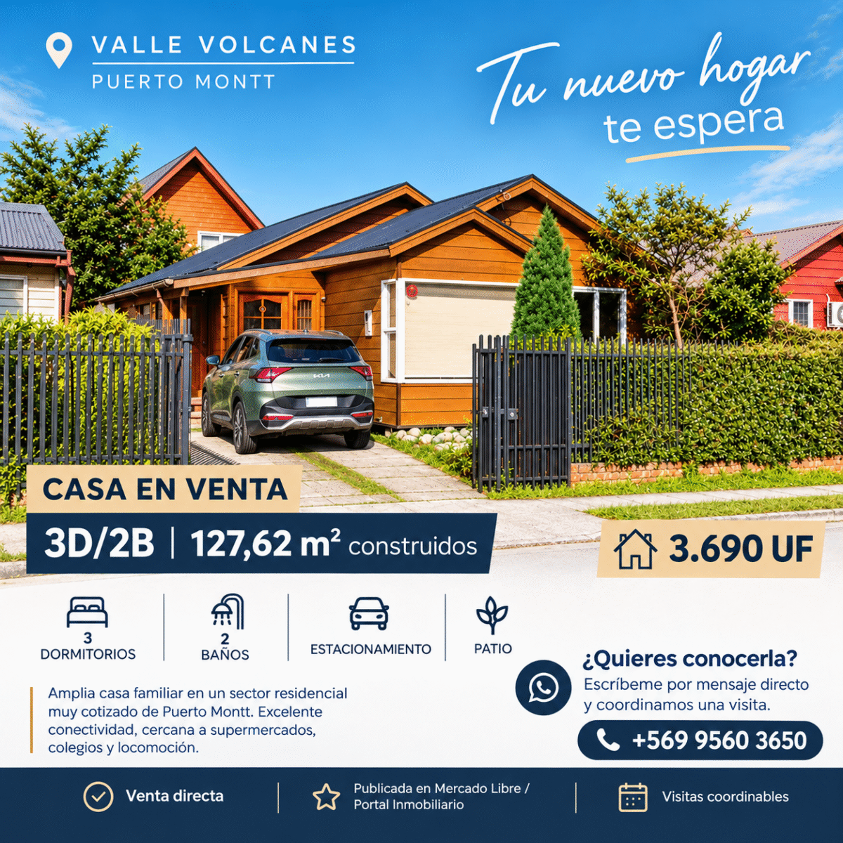 Venta Casa 3D/2B | 127,62 m2 | Valle Volcanes | Puerto Montt